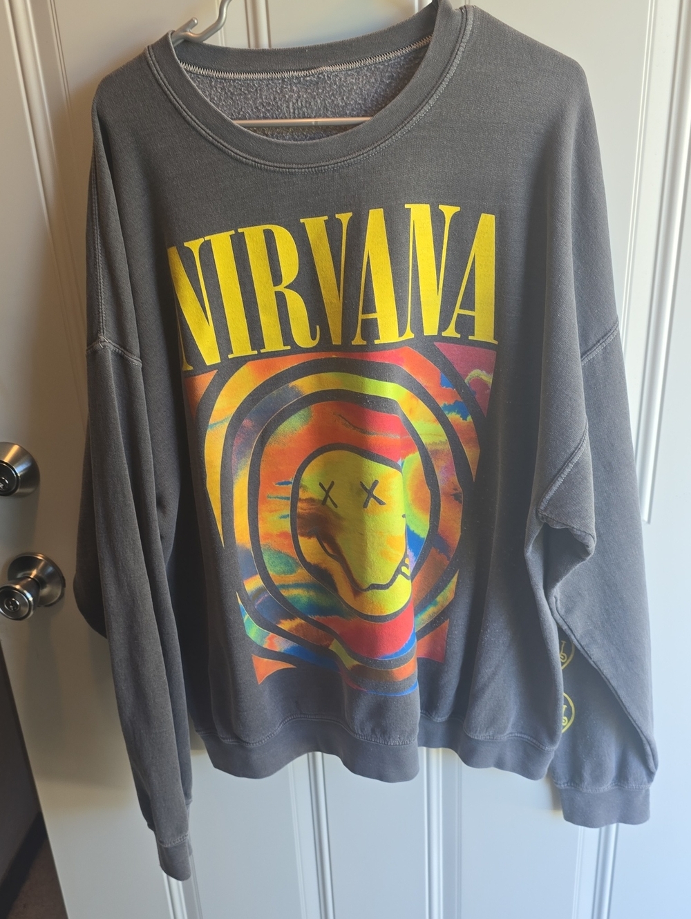 NIRVANA Gray Crewneck Sweatshirt with Yellow & Multicolor Graphic